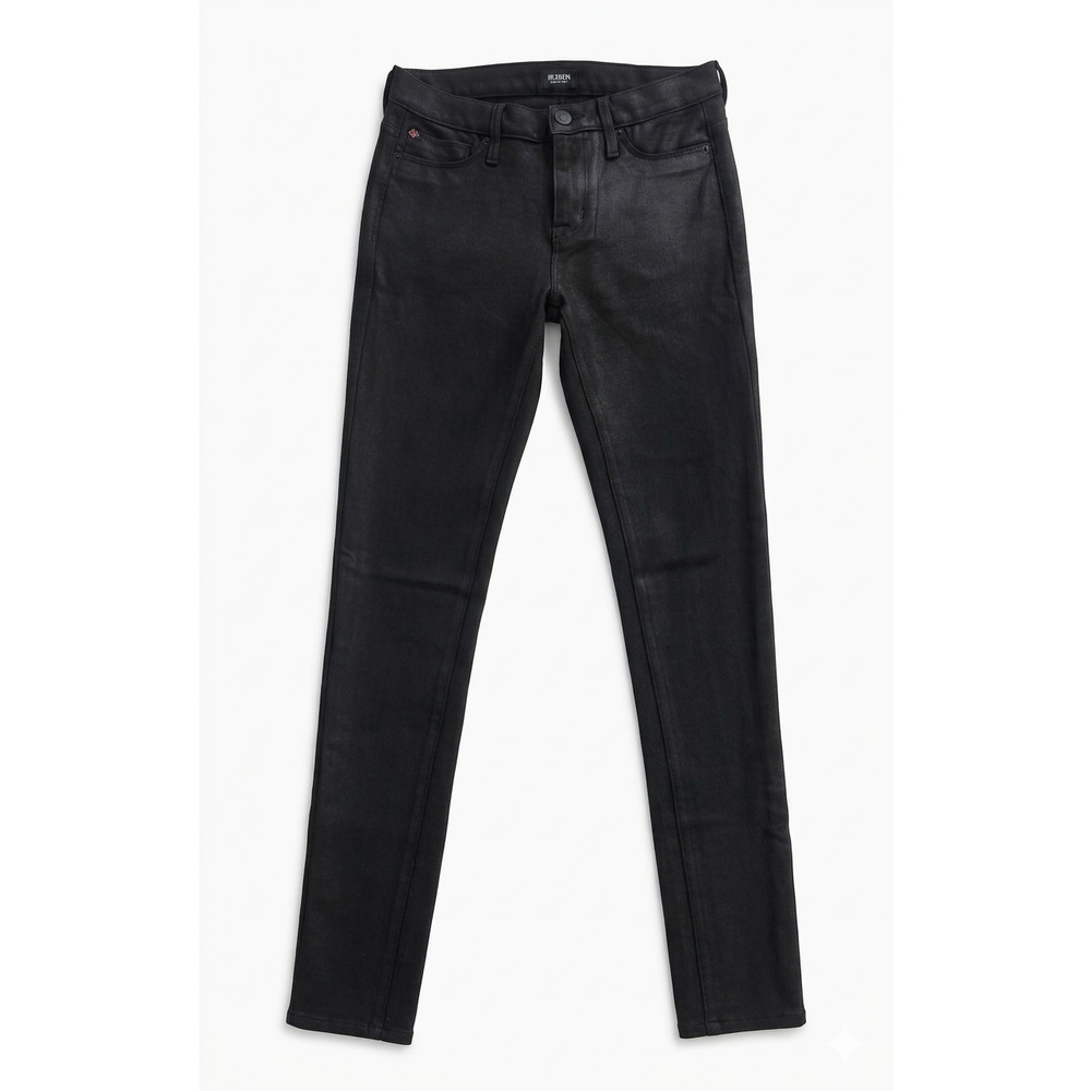 Hudson Nico Midrise Super Skinny Jeans Womens 26 Black Stretch Sheen USA